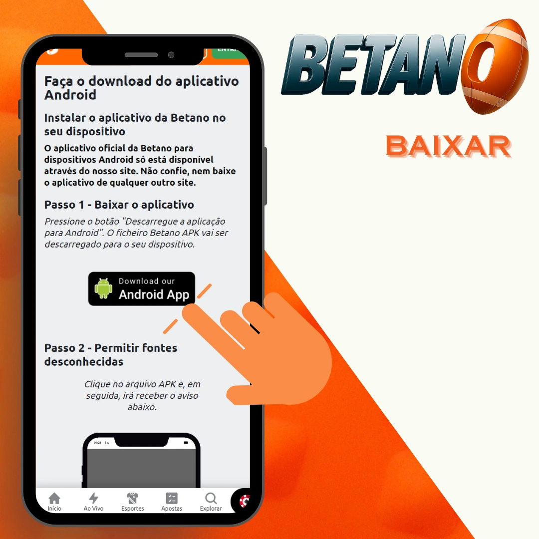 Download do app Betano em dispositivo Android